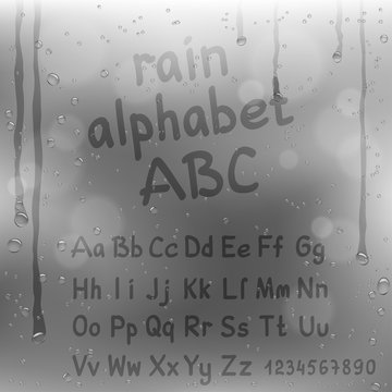 finger draw alphabet on rain background