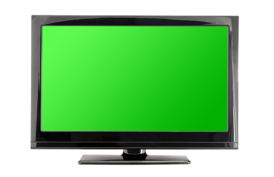 tv monitor with green screen isolated on white