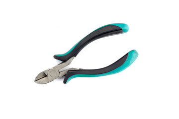 Medium cutters with green and black handle isolated on white background. Tools series.