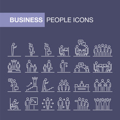 Business people 24 icons set simple line flat illustration