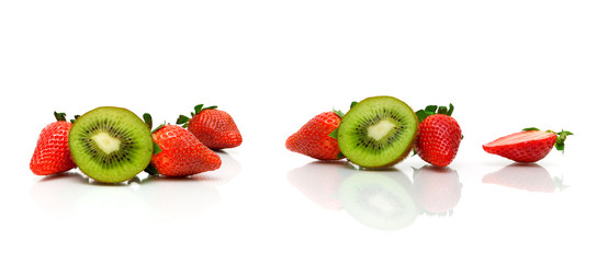 strawberry and juicy kiwi on white background