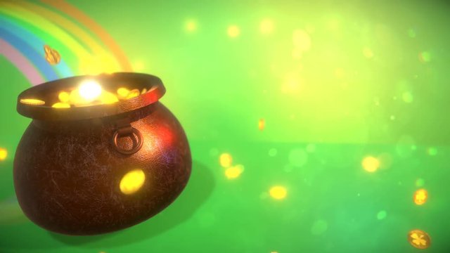 3d animation of falling to pot coins, Saint Patric`s day background