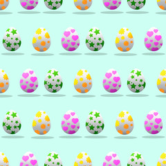 Seamless repeat pattern with Easter eggs on blue background, vector illustration. Modern and original textile, wrapping paper, wall art design.