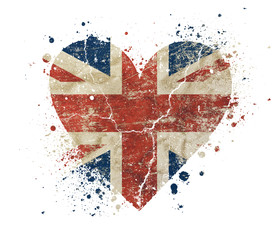 Heart shaped grunge vintage UK Great Britain flag