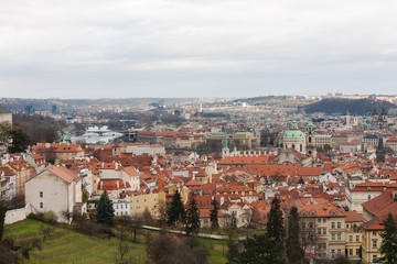 Fototapeta na wymiar View of Prague city from hill. Traditional red roofs in old town.