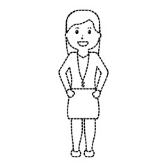 business woman happy icon image vector illustration design  black dotted line