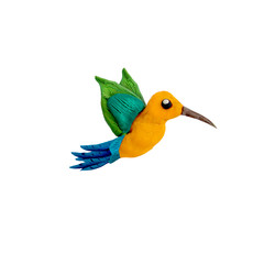 Hummingbird Plasticine sculpture 3D rendering bird isolated on white background
