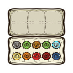 Colored sketch watercolor paints box isolated