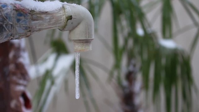 Ice on the tap. Pipes that are exposed to cold air