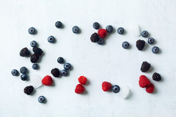 background of fresh ripe berries and ice. healthy summer poster
