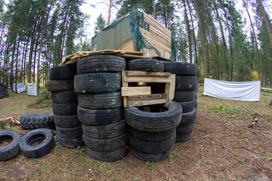 Tyres On Paintball Field