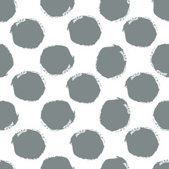 Grey, steel blue watercolor hand painted polka dot seamless pattern, white background. Acrylic ink circles, confetti round texture. Abstract vector illustration, fabric textile, design greeting cards.