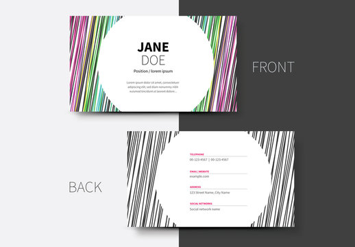 Business Card Layout with Multicolored Diagonal Line Element 1