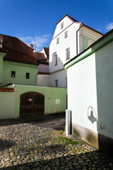 Fototapeta na wymiar Beautiful streets of historic town Tabor, South Bohemia, Czech Republic, sunny autumn day