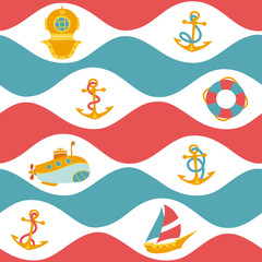 Naklejka premium Seamless Vector Nautical Pattern in Retro Style