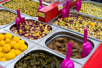 Fresh green and black olives