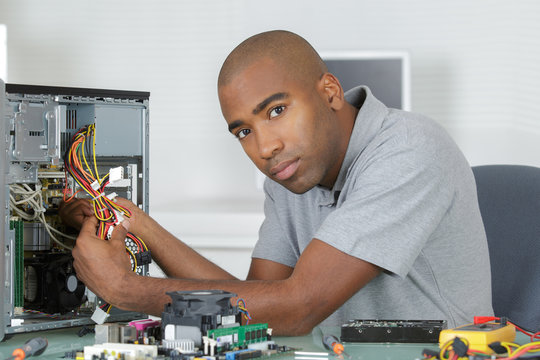 motherboard technician posing