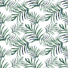 Watercolor palm leaves  seamless pattern