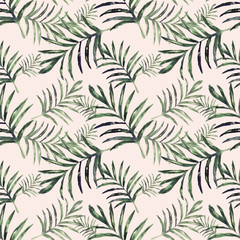 Watercolor palm leaves seamless pattern