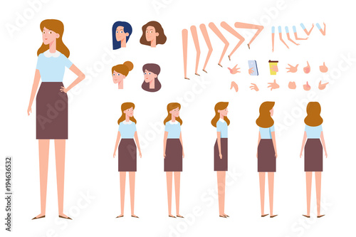 Front Side Back View Animated Character Pretty Young Woman