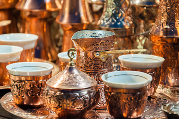 Fototapeta premium Antique Copper Turkish Coffee Set