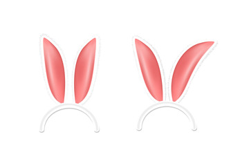 Vector realistic isolated rabbit ears for photo decoration and covering on the white background. Concept of Happy Easter and egg hunt.