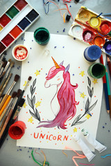 Watercolor unicorn card.