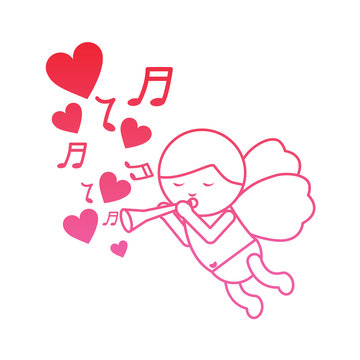 cupid playing horn hearts valentines day icon image vector illustration design  pink line