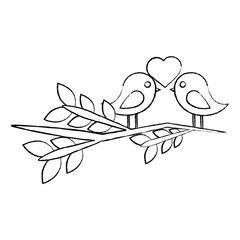 lovebirds heart on branch icon image vector illustration design  black sketch line