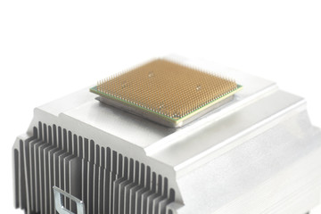 Central processing unit CPU microchip with metal cooler