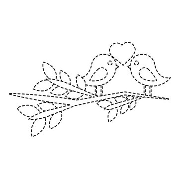 lovebirds heart on branch icon image vector illustration design  black dotted line