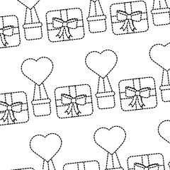 gift box heart hot air balloon valentines day related pattern image vector illustration design  black dotted line