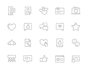 Simple set of Testimonials and and customer relationship management vector line web icons. Contains such Icons as Customer Review, Feedback and more. Editable Stroke. 48x48 Pixel Perfect.