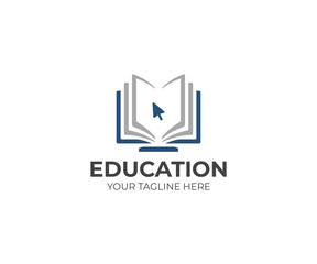 Fototapeta premium Online education logo template. Distance learning vector design. Computer monitor and open book illustration