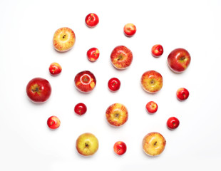 many red apples fruits isolated on a white background