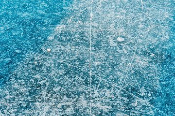 Close-up of the ice surface of the pond