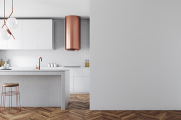 White and bronze kitchen interior, wall