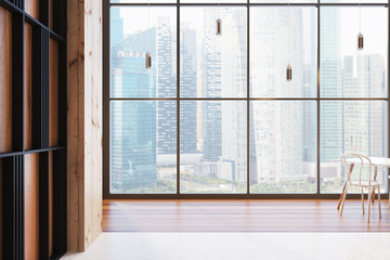 Wooden wall panoramic cafe interior