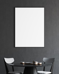 Gray and wooden minimalistic dining room, poster