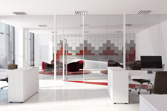 Red and gray pattern office interior