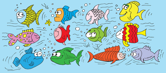 Collection of hand drawn funny fishes