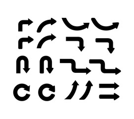 Set of curve black arrows. Collection of pointers. Vector illustration