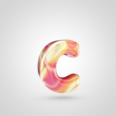 Glossy holographic letter C lowercase isolated on white background