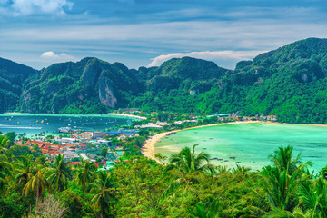 Panoramic view over Tonsai Village, Phi Phi Island, Thailand