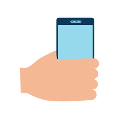 hand holding smartphone gadget icon image vector illustration design 
