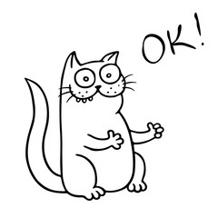 Cute cat shows that everything is ok. Vector Illustration