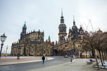 Obraz premium Monument to King John of Saxony, Catholic Church and Dresden Castle, Dresden, Germany