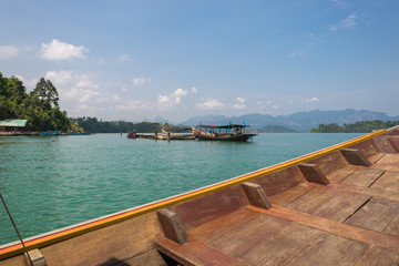 At the pier of the Cheow Lan Lake in the national park Khao Sok in Thailand