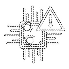motherboard warning bug virus data hazard vector illustration dotted line design