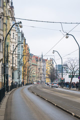 the colorful street in Prague, Czech republic